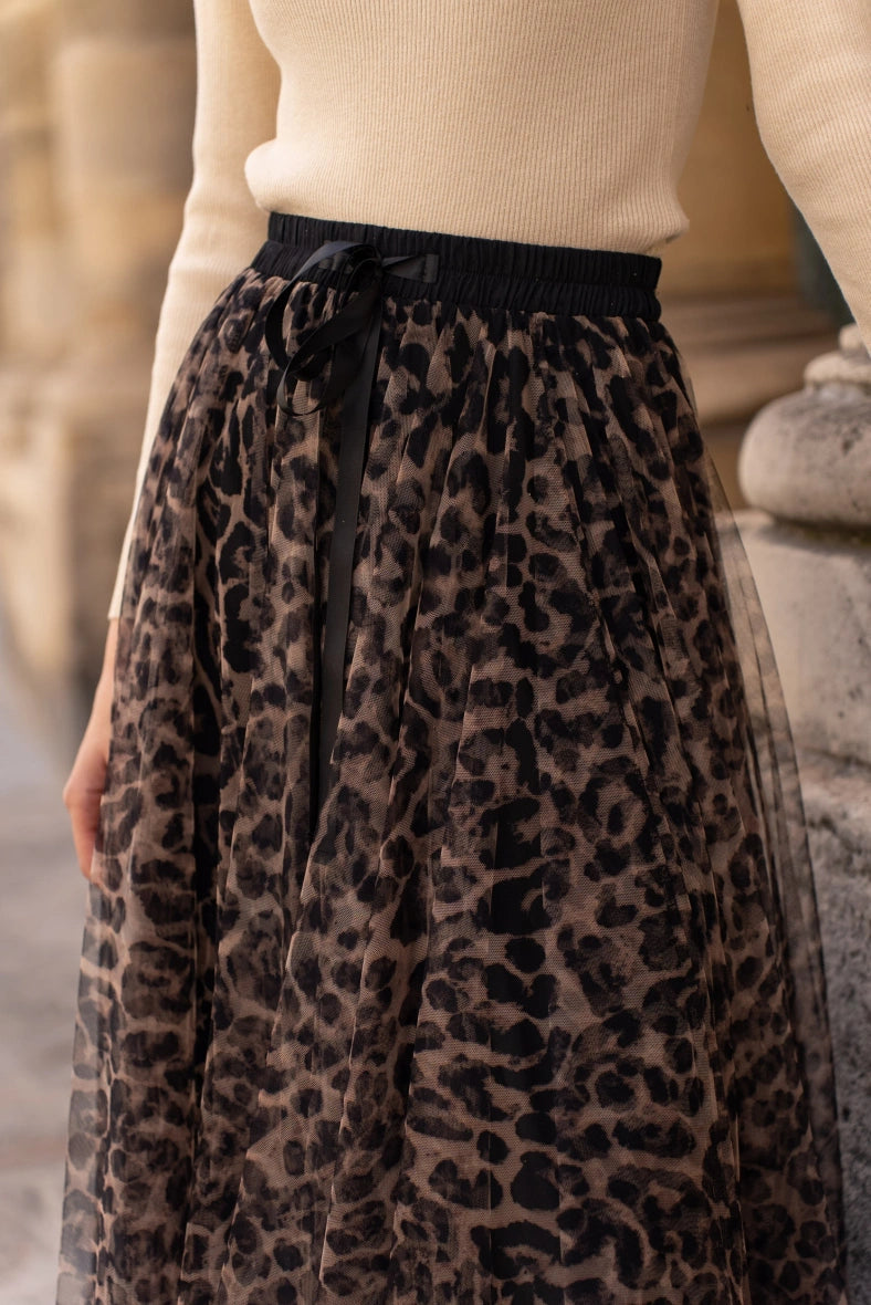 Leopard print tulle maxi skirt, view 5
