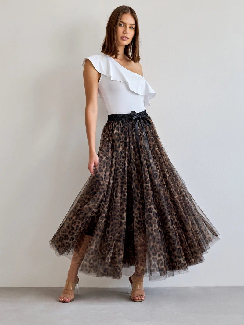 Leopard print tulle maxi skirt, view 6