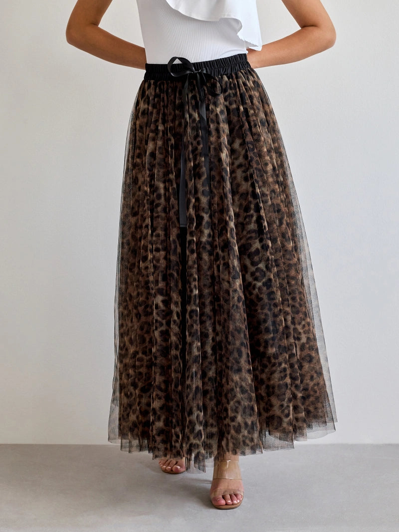 Leopard print tulle maxi skirt, view 7