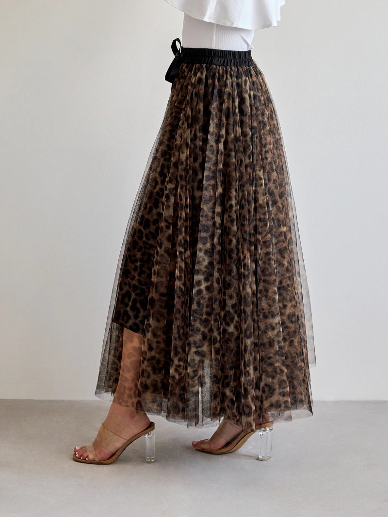 Leopard print tulle maxi skirt, view 8