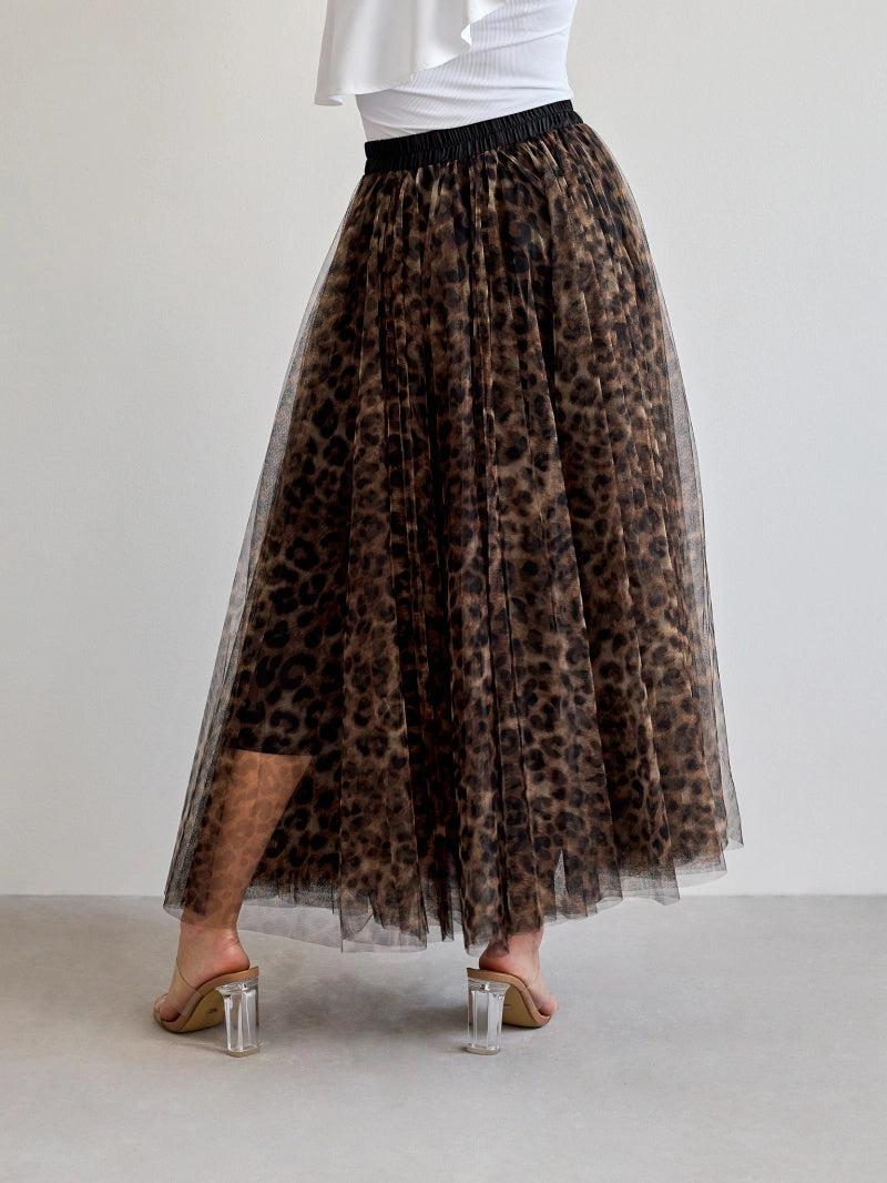 Leopard print tulle maxi skirt, view 9
