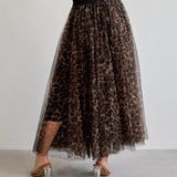 Leopard print tulle maxi skirt, view 9