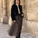 Leopard print tulle maxi skirt in Beige, front view