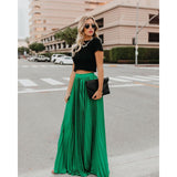 Fine pleated high waist maxi skirt in Green, view 2