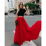 Fine pleated high waist maxi skirt in Red, view 5