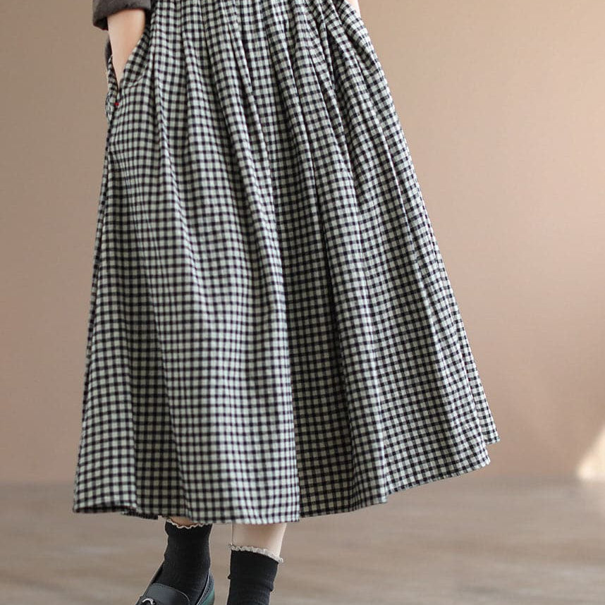 Swishy check skirt with stretch waist in Grey, view 2
