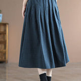 Swishy check skirt with stretch waist, view 3