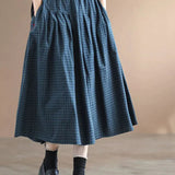 Swishy check skirt with stretch waist in Blue, front view