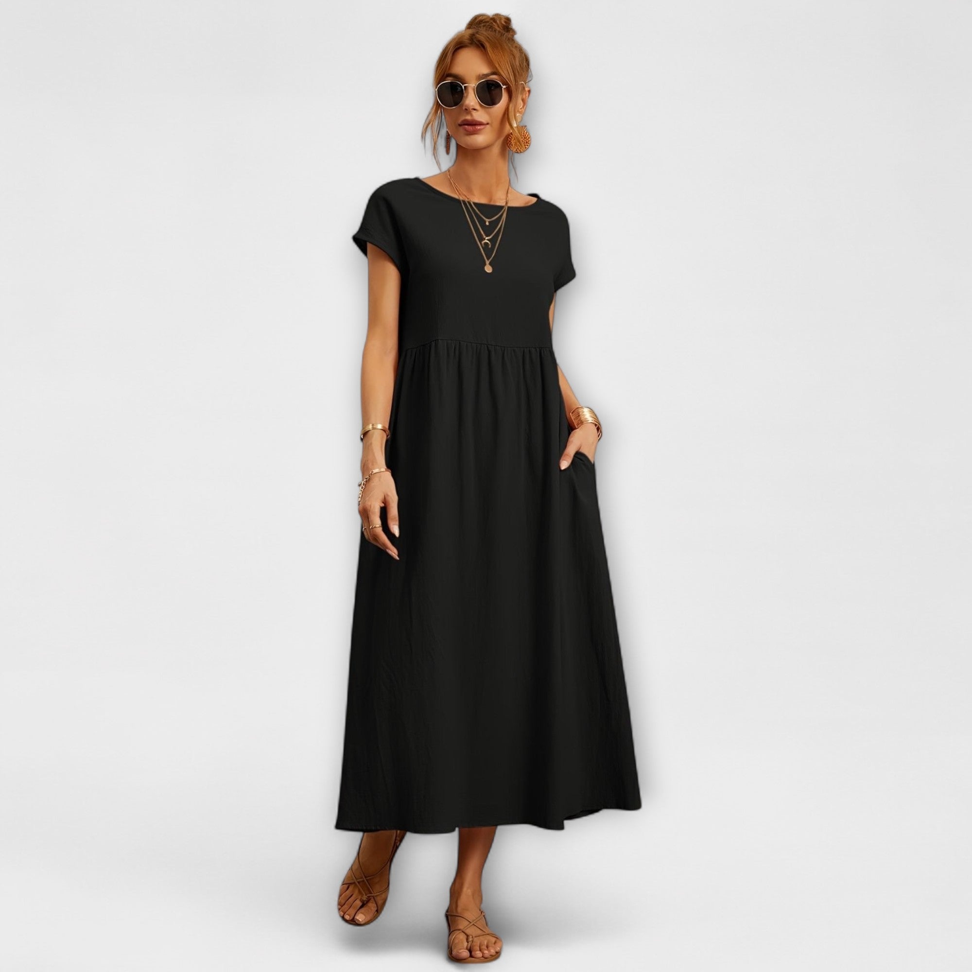 Magnolia casual maxi dress in Black, front view