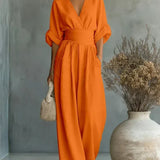 Maja V Neck High Waisted Jumpsuit in Orange, view 6