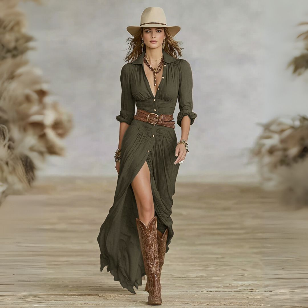 Hayley belted shirt dress in Green, view 4