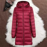 Helsa long dark red puffer jacket, view 2