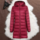 Helsa long dark red puffer jacket, view 2