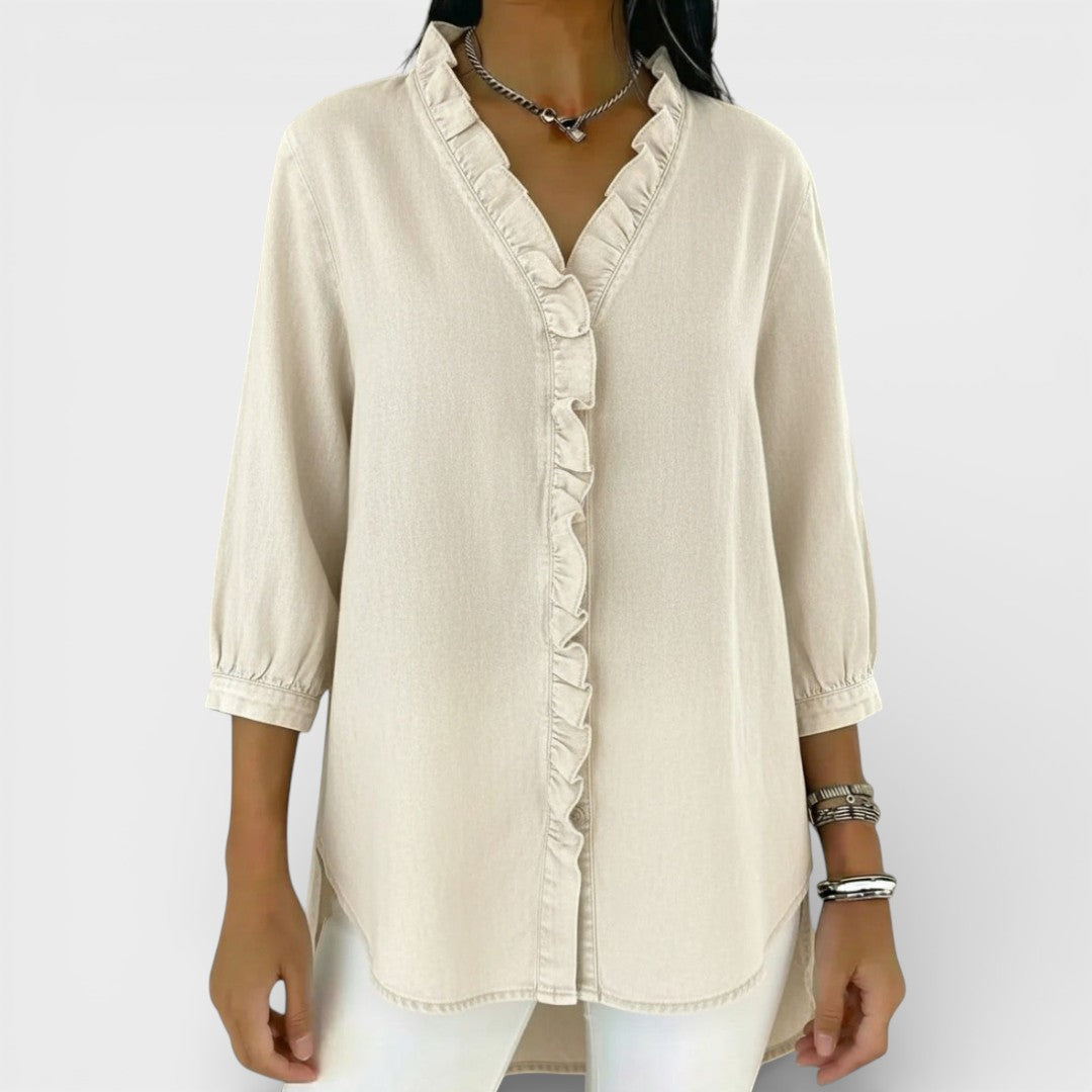 Heather ruffled blouse in White, view 7