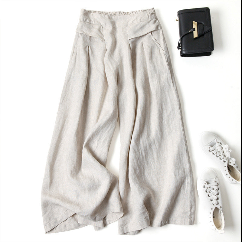 Audrey cropped wide-leg linen blend trousers in Natural Linen, view 16