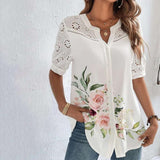 Vivian lace detail printed blouse in Big Pink Flowers, view 8