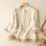 Nicole embroidered cotton blouse in Apricot, view 5