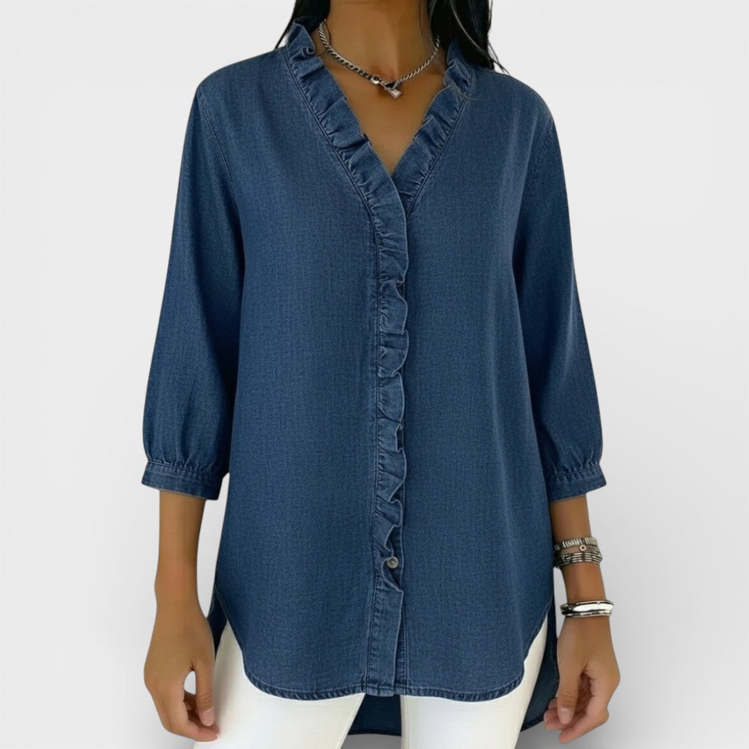 Heather ruffled blouse in Navy Blue, view 6