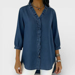 Heather ruffled blouse in Navy Blue, view 6