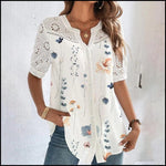 Vivian lace detail printed blouse in Blue Flowers, view 3