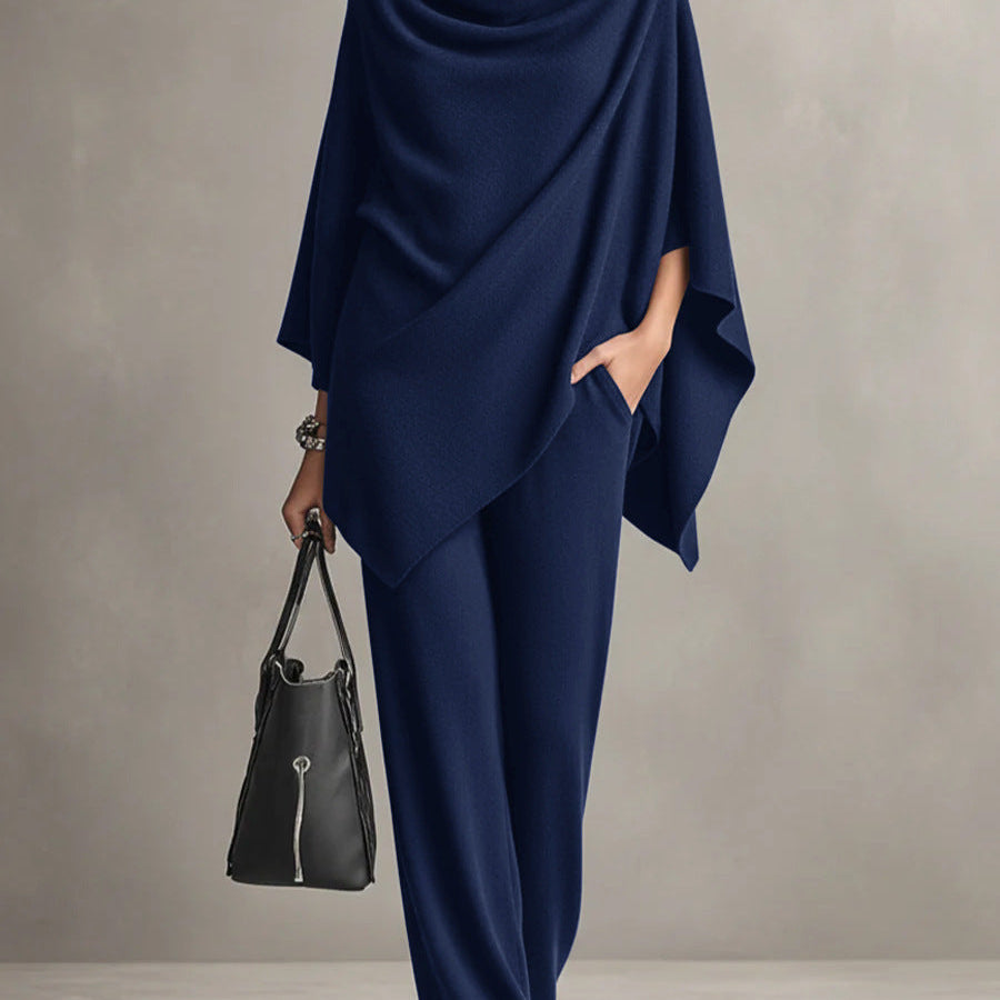 Seraphine draped top and wide-leg trouser set in Marine Blue, view 5