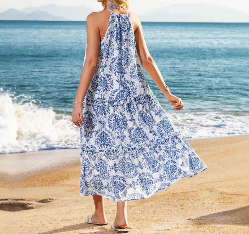 Tahlia coastal breeze halter midi dress, view 3
