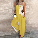 Comfortable Large Daisy Print Dungarees in Yellow, view 5