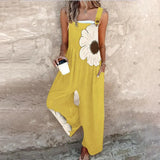 Comfortable Large Daisy Print Dungarees in Yellow, view 5