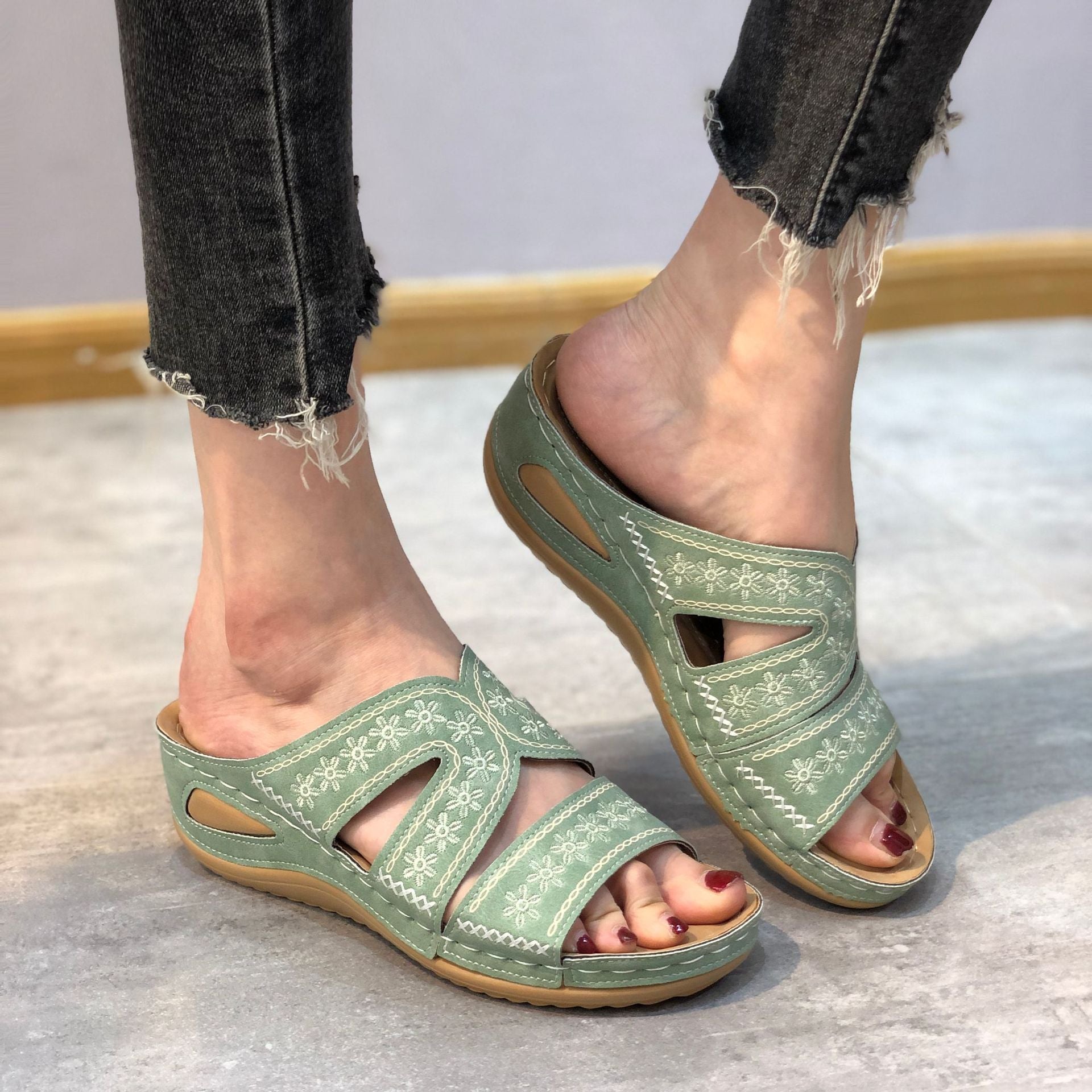 Emma Soft Step Slide Sandals in Green, view 12