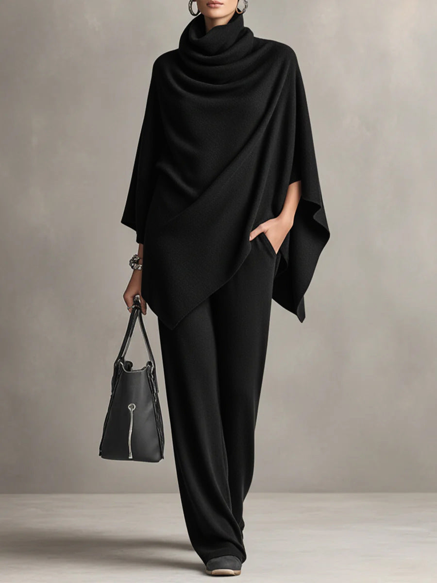 Seraphine draped top and wide-leg trouser set in Black, view 3