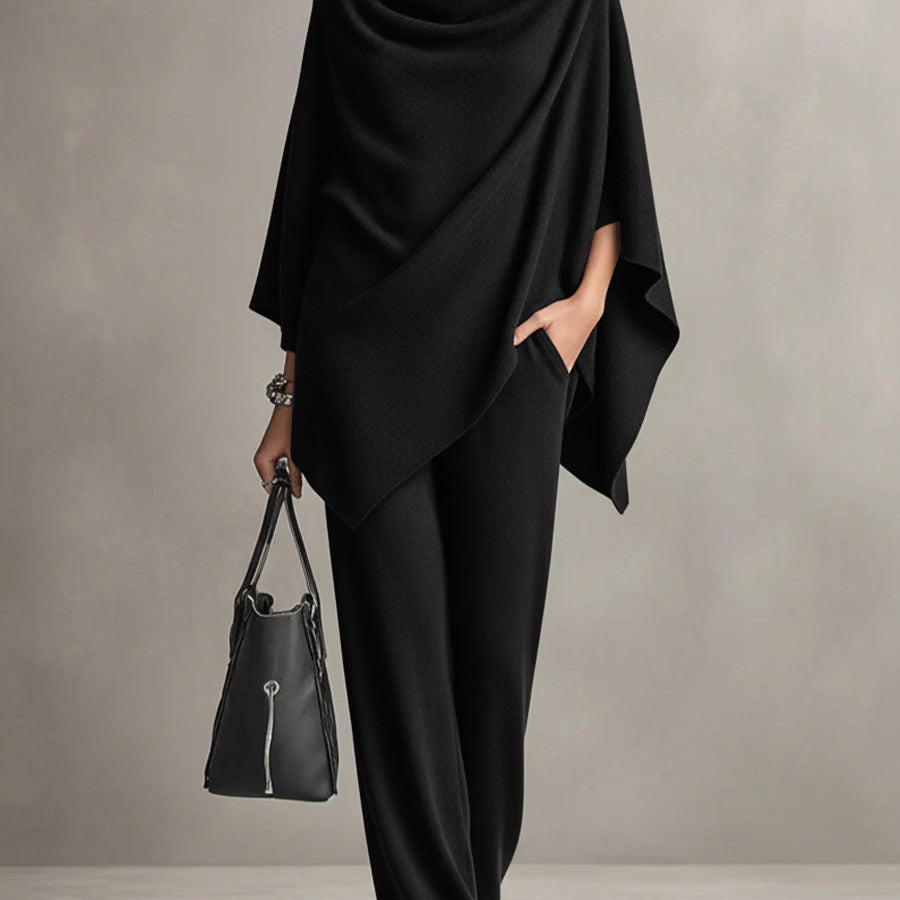 Seraphine draped top and wide-leg trouser set in Black, view 3