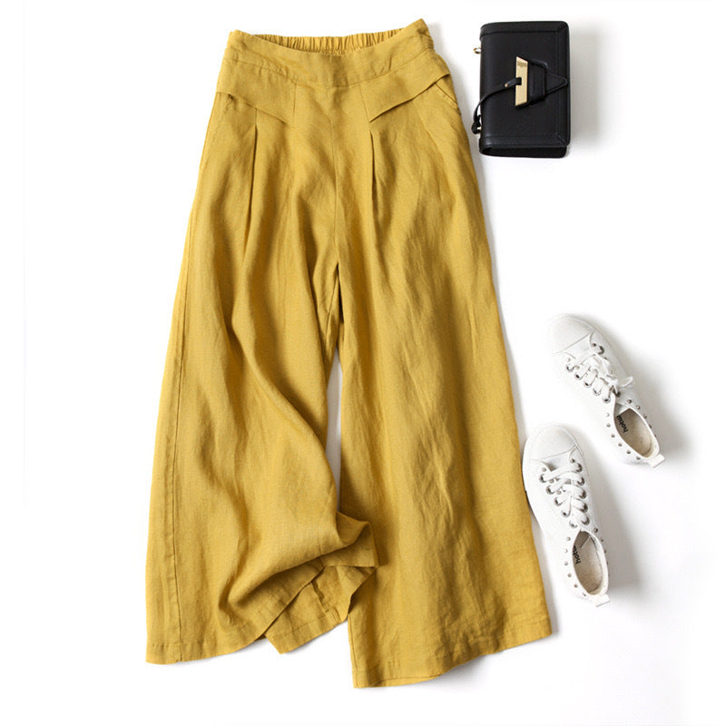 Audrey cropped wide-leg linen blend trousers in Mustard Yellow, view 6
