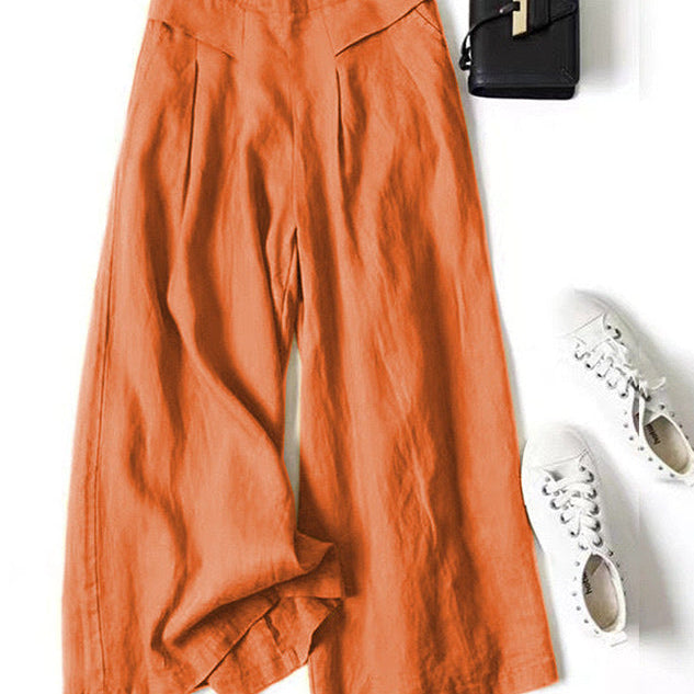 Audrey cropped wide-leg linen blend trousers in Burnt Orange, view 9