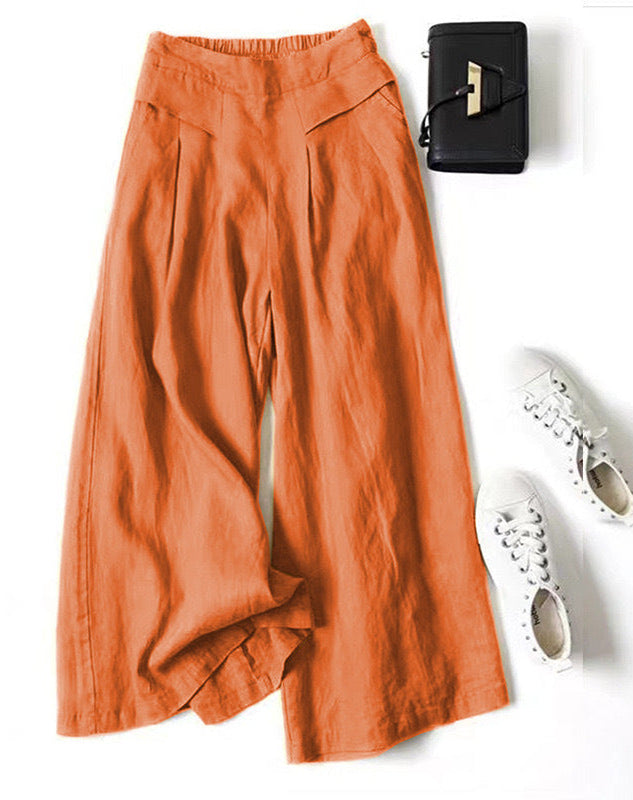 Audrey cropped wide-leg linen blend trousers in Burnt Orange, view 9
