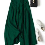 Audrey cropped wide-leg linen blend trousers in Forest Green, view 13