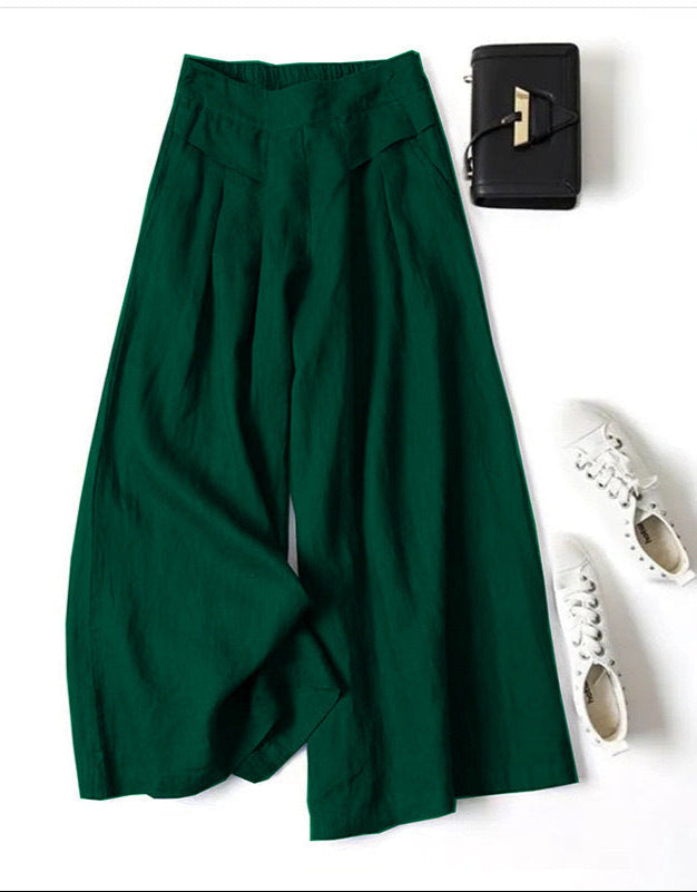 Audrey cropped wide-leg linen blend trousers in Forest Green, view 13