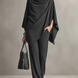 Seraphine draped top and wide-leg trouser set in Grey, view 7