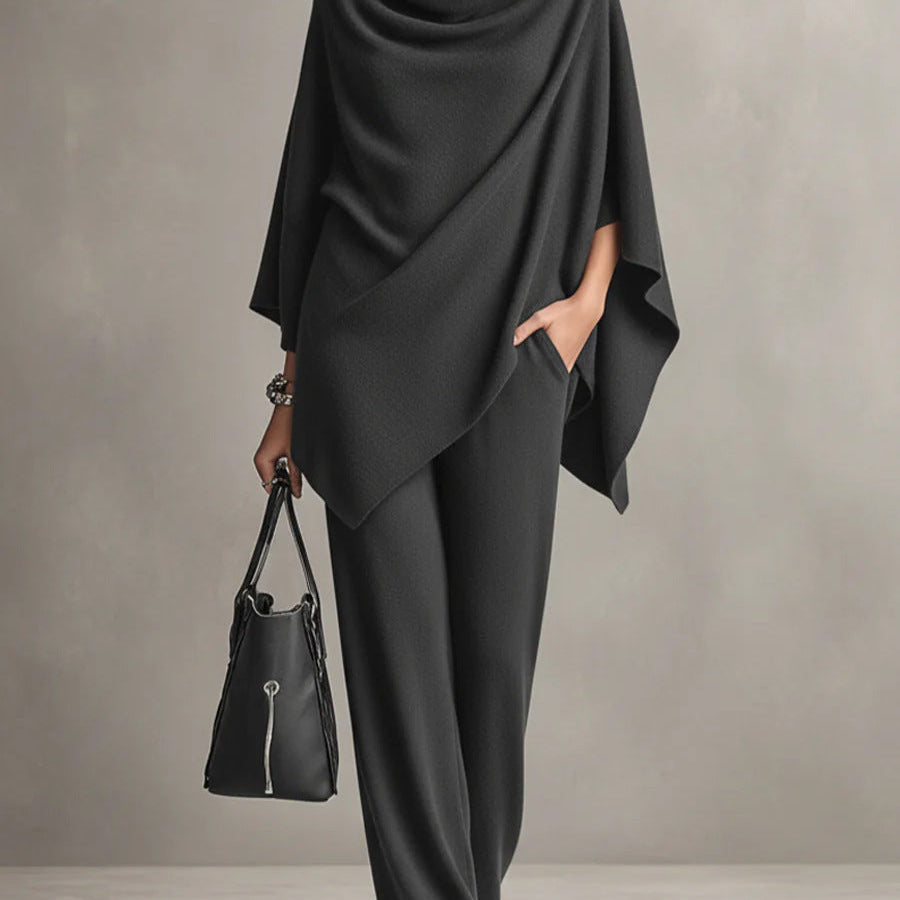 Seraphine draped top and wide-leg trouser set in Grey, view 7