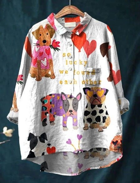 Clarano Brooks playful print blouse in Dog White, view 4