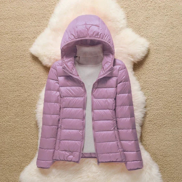 Metta lilac hooded puffer jacket, view 2