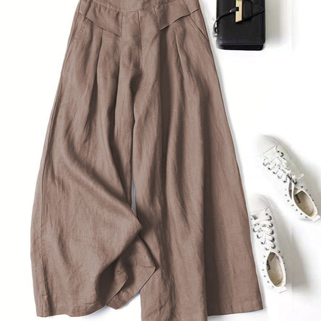 Audrey cropped wide-leg linen blend trousers in Mocha Brown, view 10
