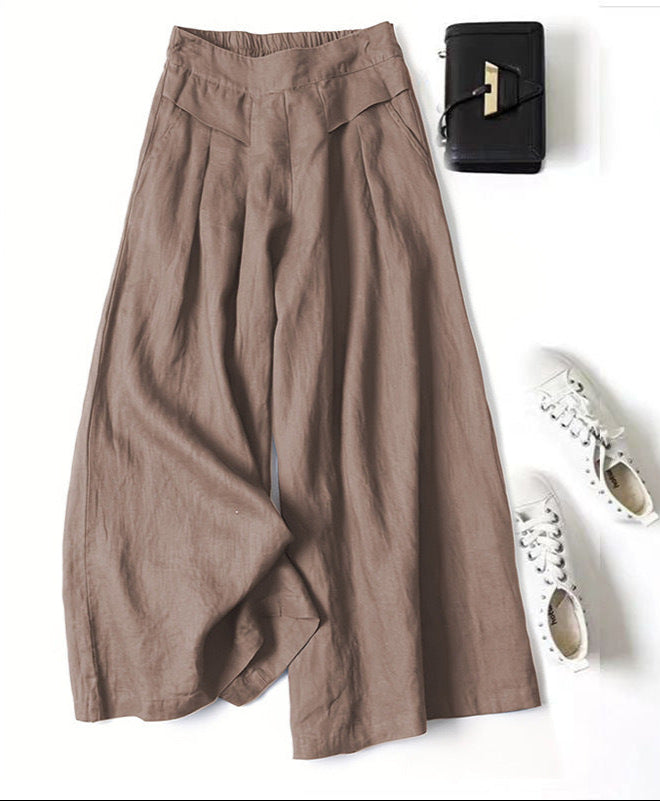 Audrey cropped wide-leg linen blend trousers in Mocha Brown, view 10