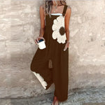 Comfortable Large Daisy Print Dungarees in Brown, view 9
