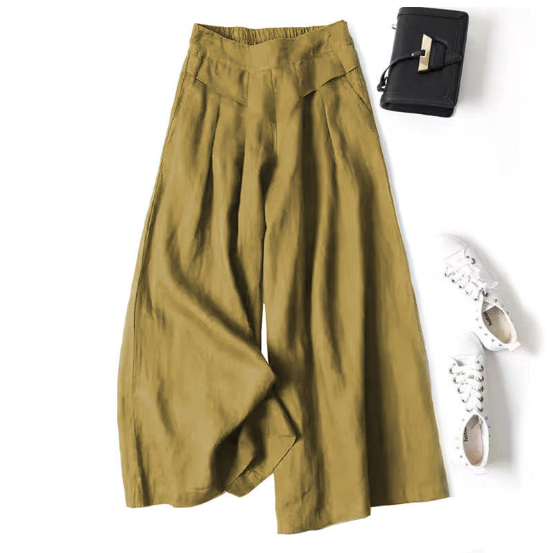 Audrey cropped wide-leg linen blend trousers in Olive Green, view 2