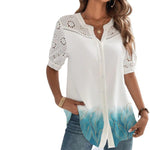 Vivian lace detail printed blouse, view 5