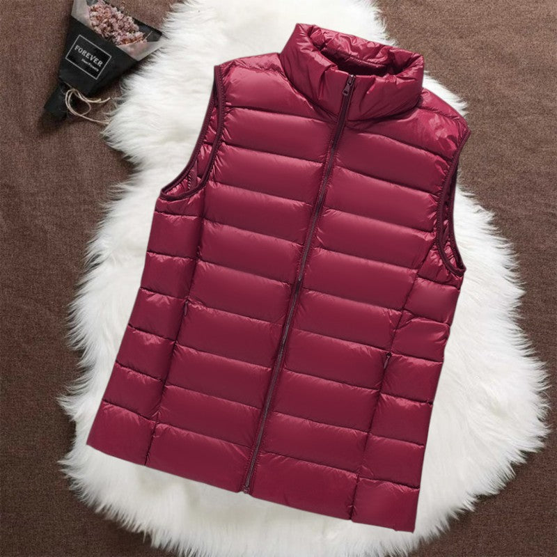 Isa dark red padded gilet, front view