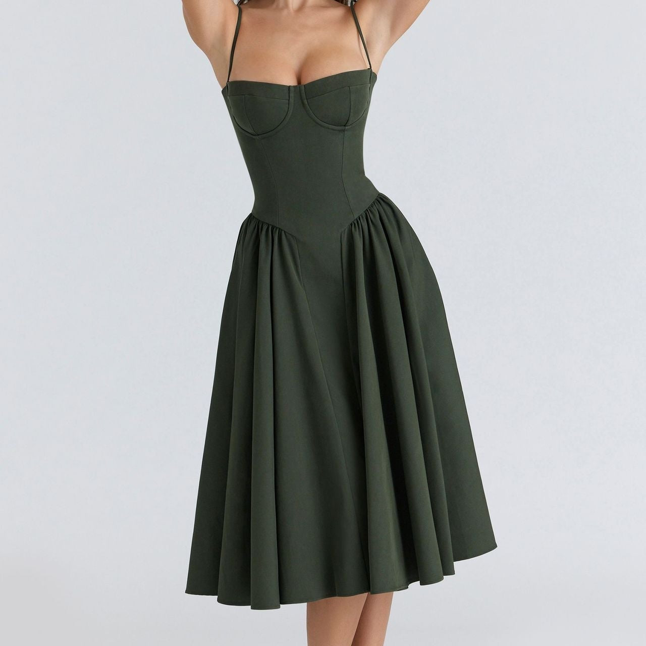 Rome corset midi dress in Dark Green, view 23