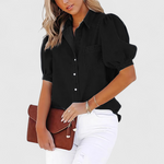 Regina puff sleeve blouse in Black, view 3