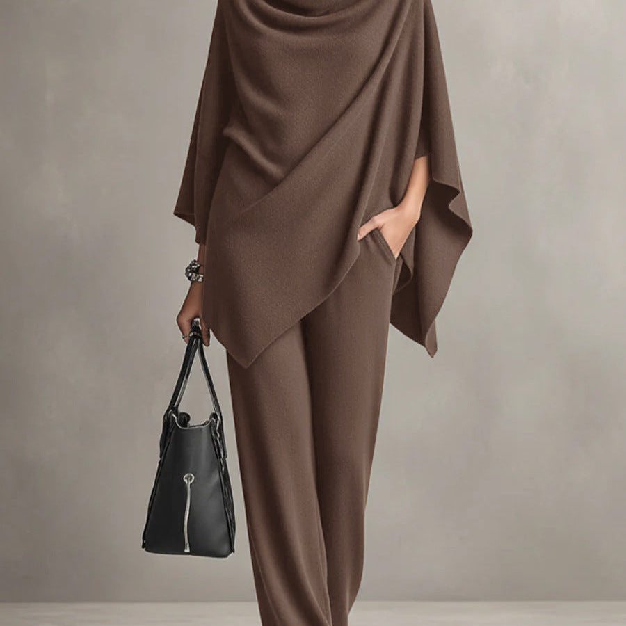 Seraphine draped top and wide-leg trouser set in Brown, view 6