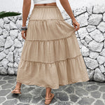 Bohemian pleated tiered maxi skirt in Khaki, view 3